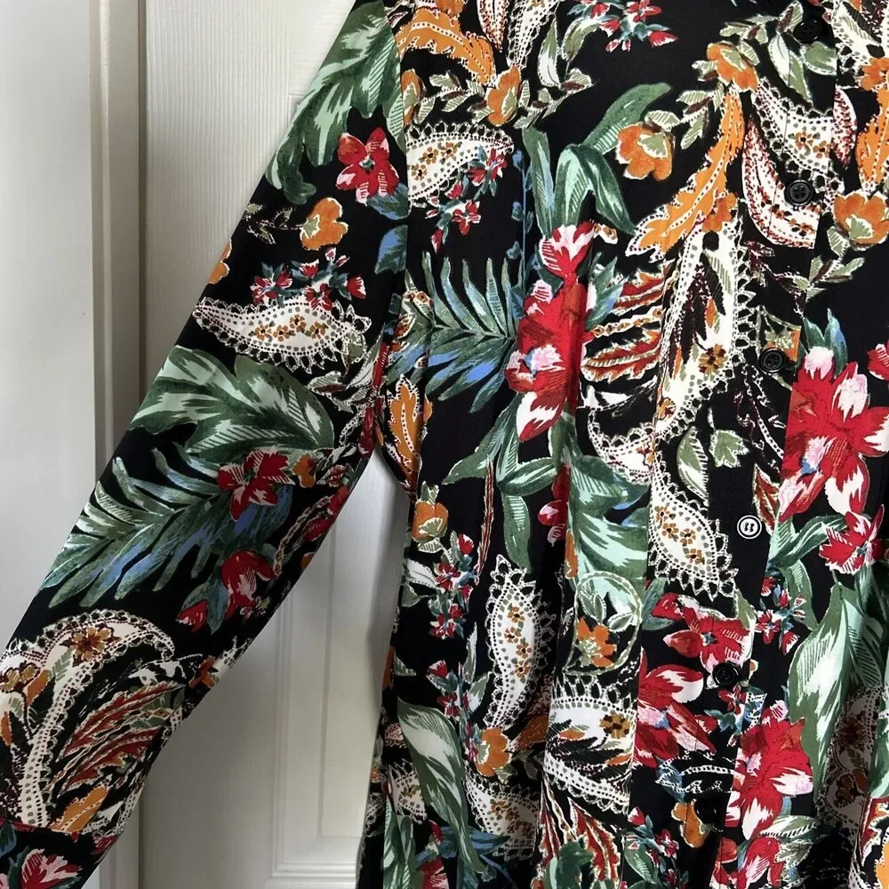 Attitudes by Renee Stretch Knit Floral Print Tunic Blouse Collar Plus Size 2X